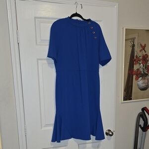 Sharagano Royal Blue Dress with Button Accents